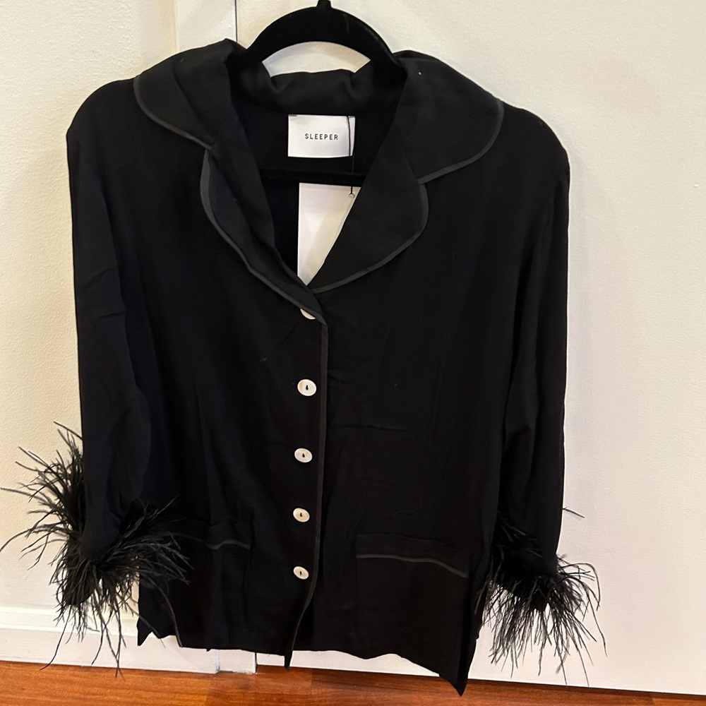 Sleeper Black Jacket with Feather Cuffs